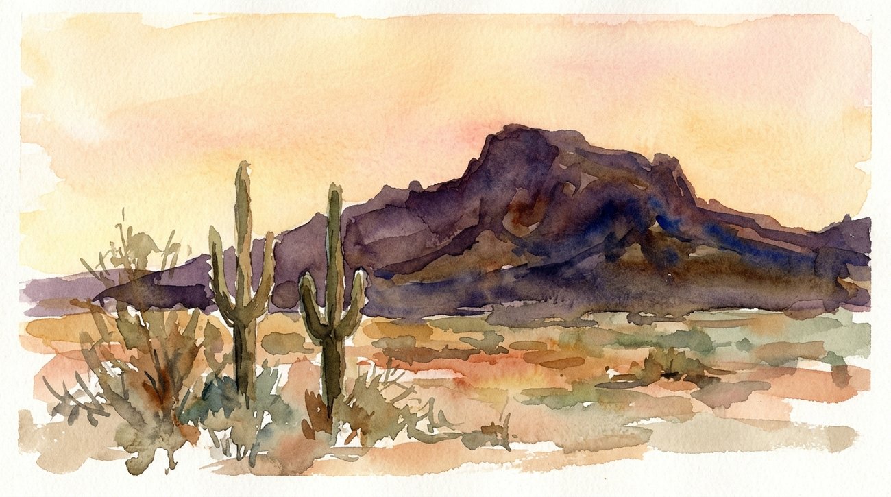 Sonoran desert watercolor with saguaros